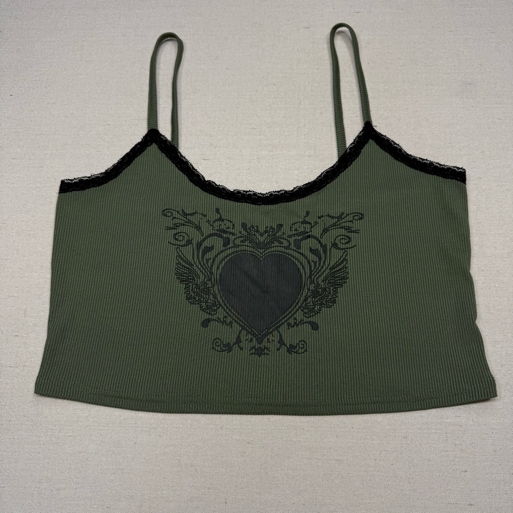 ROMWE - Fairycore Heart Graphic Cami Top - Size Large (8/10)